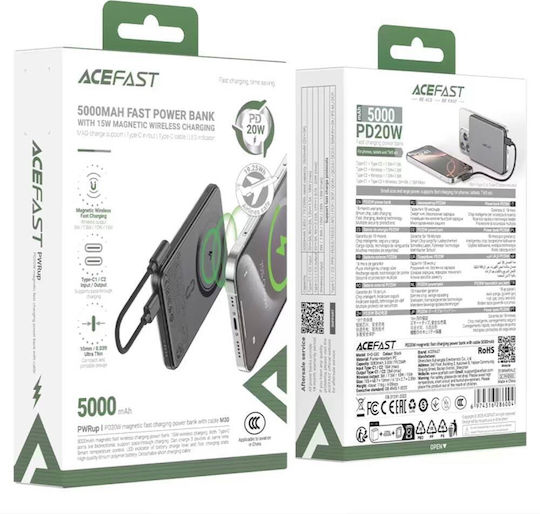 Acefast M30 MagSafe Power Bank 5000mAh 20W with 2 USB-C Power Delivery Ports Black view 5