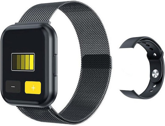 Idealstore Titan 88 Smartwatch Fitness Bracelet Magnetic Metal Bracelet Heart Rate Monitoring Blood Pressure Bluetooth Call Notifications Facebook Sms Water Resistant Ip 67 1.30 Screen + Silicone Bracelet Black view 1
