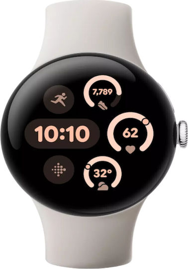 Google Pixel Watch 3 Aluminium 41mm Waterproof with Heart Rate Monitor (Polished Silver Aluminum case / Porcelain Active Band) view 2
