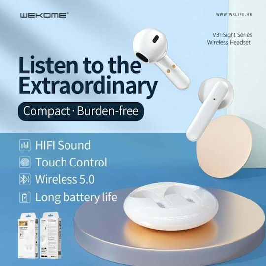 WK TWS V31 Earbud Bluetooth Handsfree Earphones with Charging Case White view 2
