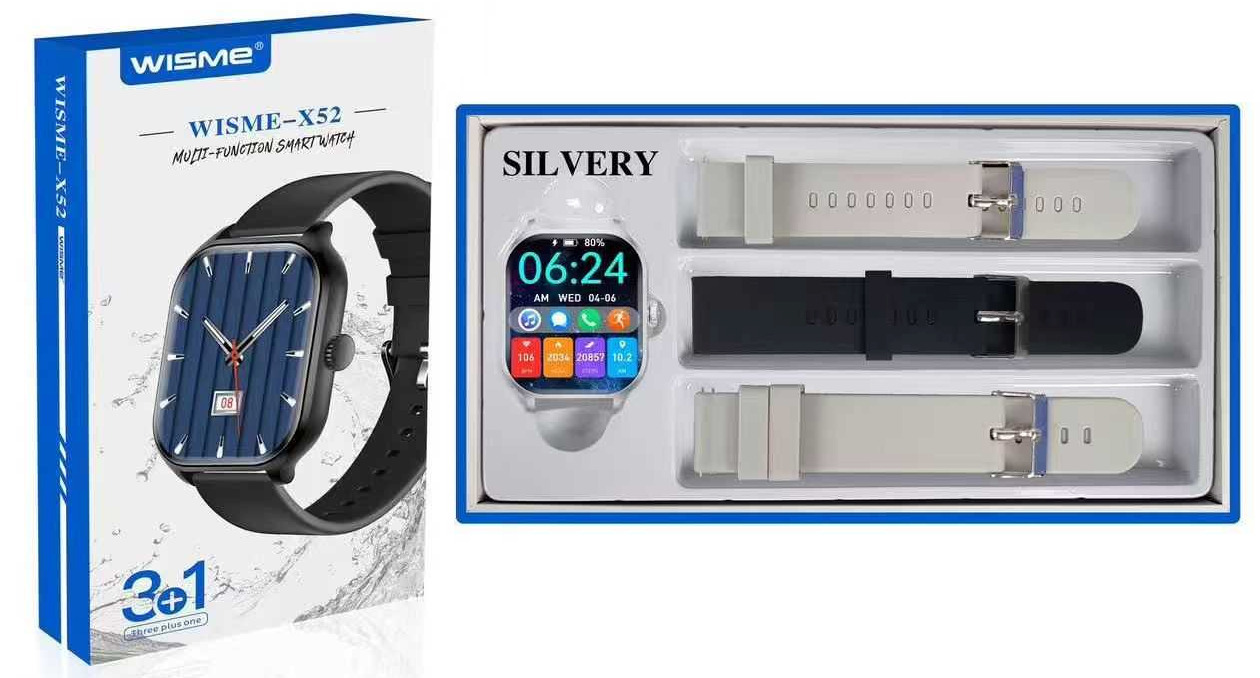 WISME-X52 49mm Smartwatch with Heart Rate Monitor (Silver) view 2