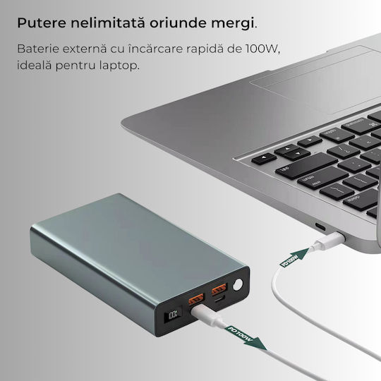 Voltres Power Bank 20000mAh 100W with 2 USB-A Ports and 2 USB-C Ports Silver view 4