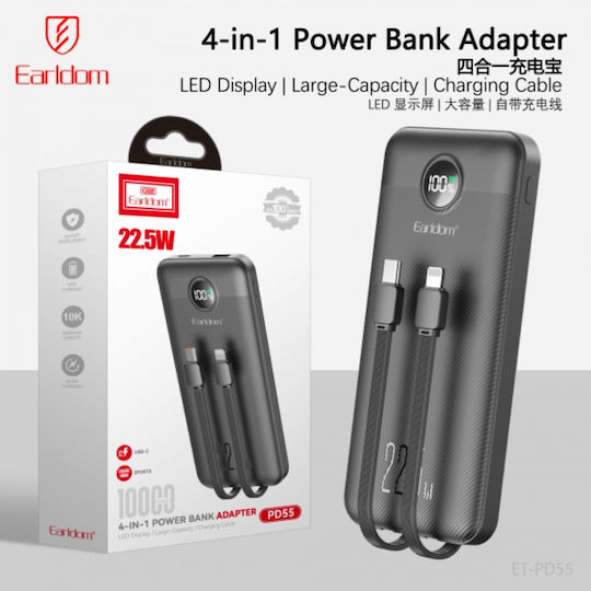 Earldom Pd55 Power Bank 10000mAh 22.5W Fast Charging 4in1 Cables Type-C & Lightning view 2