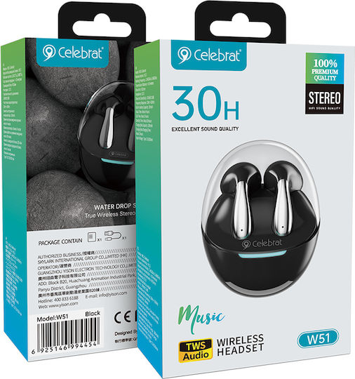 Celebrat W51 Earbud Bluetooth Handsfree Earphones with Charging Case Black view 4