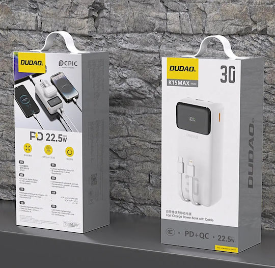 Dudao K15Max Power Bank 30000mAh 22.5W with USB-A Port and USB-C Port Power Delivery White vue 5