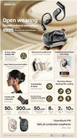 Remax OpenBuds P10 Bluetooth Handsfree Earphones with Sweat Resistance and Charging Case Black view 3