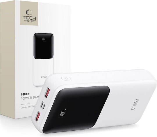 Tech-Protect PB02 Power Bank 20000mAh 22.5W with 2 USB-A Ports and USB-C Port White