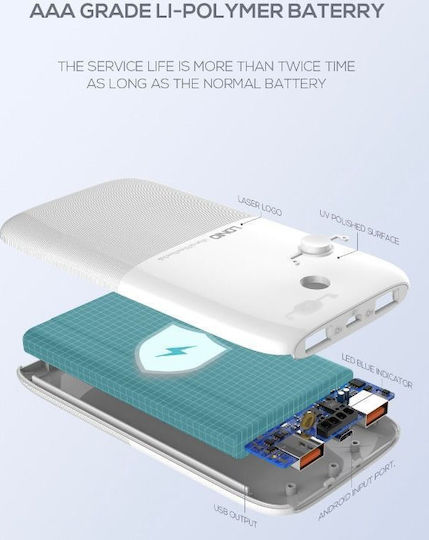 Ldnio PR1009 Power Bank 10000mAh with 2 USB-A Ports White vue 6
