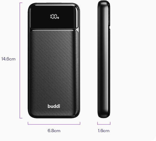 Buddi Boost Power Bank 10000mAh 22.5W with 2 USB-A Ports and USB-C Port Black view 3