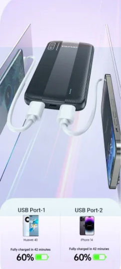 Awei P20K Power Bank 10000mAh with 2 USB-A Ports Black vue 2