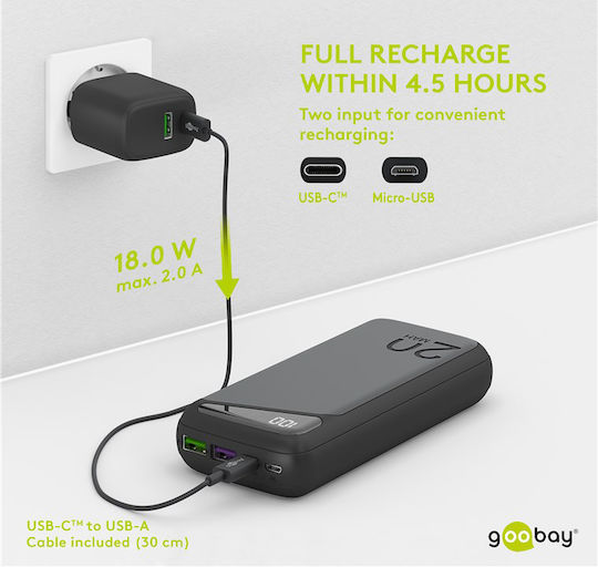 Goobay 53939 Power Bank 20000mAh 22.5W with 2 USB-A Ports and USB-C Port Power Delivery / Quick Charge 3.0 Black Ansicht 2