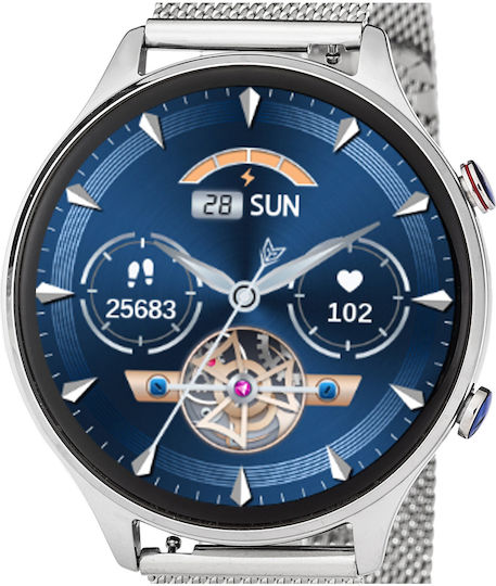3Guys 3GW6804 Stainless Steel 45mm Smartwatch with Heart Rate Monitor (Silver) view 2