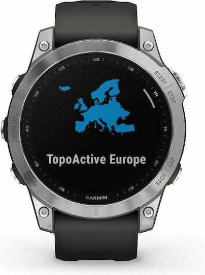 Garmin Fenix 7 Stainless Steel 47mm Waterproof Smartwatch with Heart Rate Monitor (Silver with Graphite Band) view 4