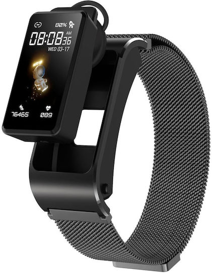 H21 1.14-inch Steel Band Earphone Detachable Smart Watch Support Temperature Measurement Bluetooth Call Voice Control Black