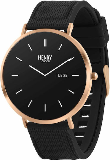 Henry London Smart Stainless Steel 43mm Smartwatch with Heart Rate Monitor (Rose & Black Silicone) view 1