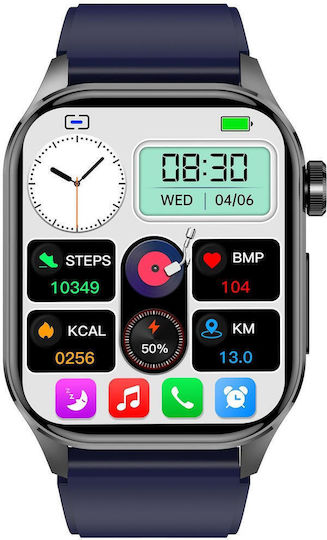 Et580 2.04 Inch Amoled Screen Sports Smart Watch Support Bluethooth Call Ecg Function Blue Silicone Band view 2
