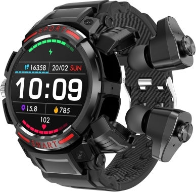 Ovisen Gt100 1.39 Inch Tft Screen 2 In 1 Bluetooth Headset Smart Watch Support Blood Oxygen Monitoring Bluetooth Music Black