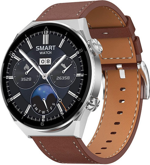 NO.1 DT3 PRO Max Smartwatch with Heart Rate Monitor (Silver Case / Brown Leather Strap) view 5