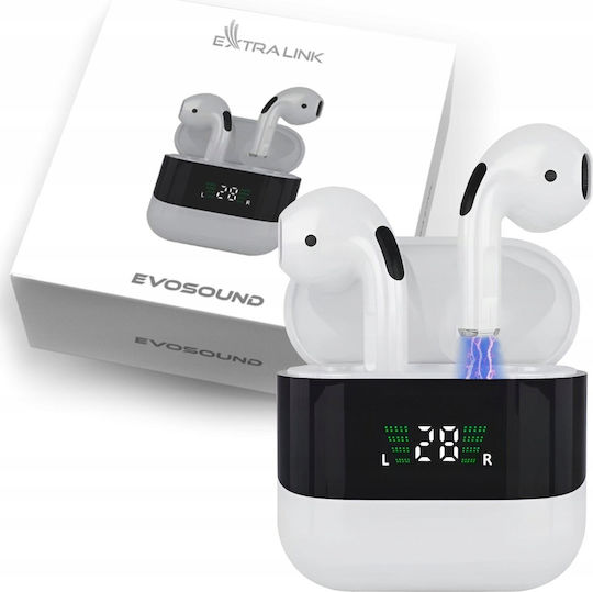 Extralink Lifestyle EvoSound V1.0 Earbud Bluetooth Handsfree Earphones with Sweat Resistance and Charging Case White