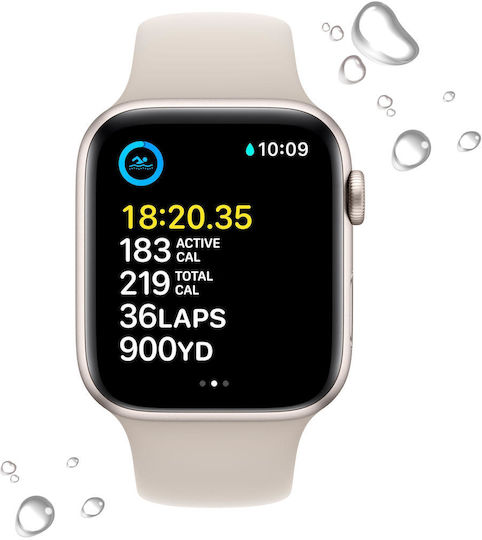 Apple Watch SE 2023 Aluminium 44mm Waterproof with Heart Rate Monitor (Starlight with Starlight Sport Band (S/M)) view 4