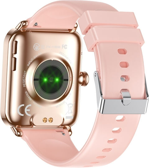 Aoke NY39 Smartwatch with Heart Rate Monitor (Pink - Gold Case / Pink - Gold Metallic Strap) view 2