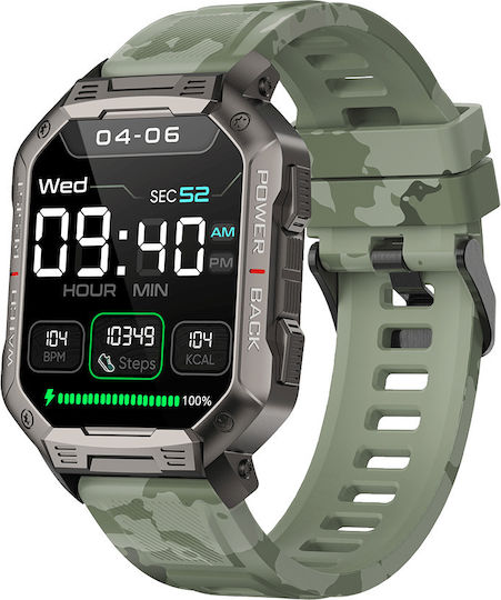 DAS.4 SG35 Smartwatch with Heart Rate Monitor (Black Case / Camo Green Silicone Strap) view 3