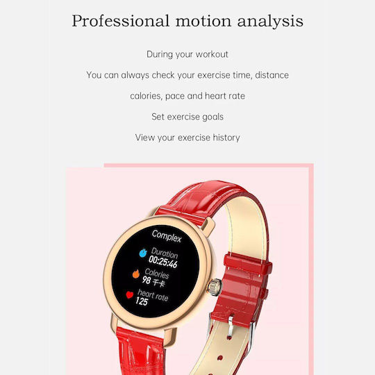 Aoke QW23 Smartwatch with Heart Rate Monitor (Gold case / red leather strap) view 8