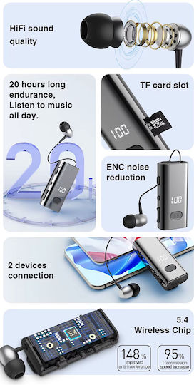 F908 In-ear Bluetooth Handsfree Earphone Lapel Black view 3
