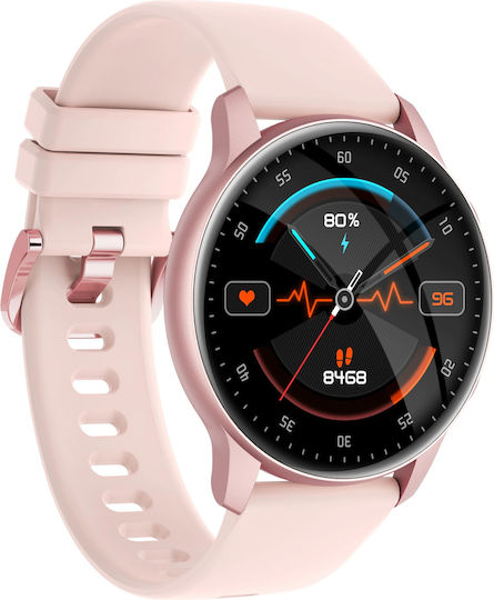 Lensa Smartwatch Idealstore Hd Screen 1.35" Call Text App Notifications Heart Rate Monitoring Blood Pressure Blood Oxygen Sports Modes Menstrual Reminder Waterproof Pink view 1