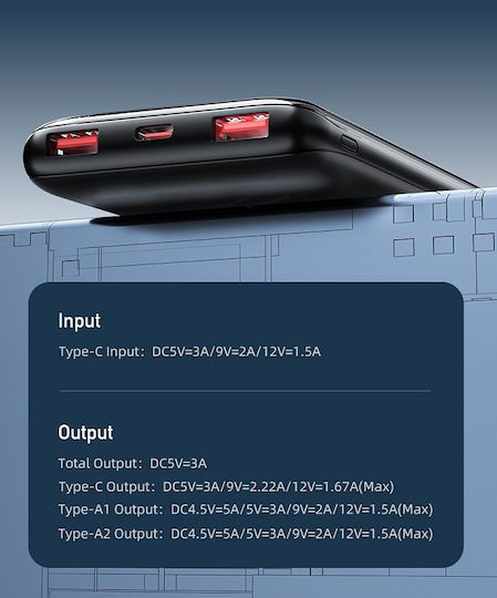 Awei P143K Power Bank 10000mAh 22.5W with 2 USB-A Ports Black vue 3