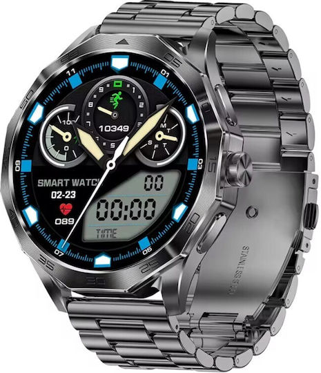 Aoke DA03 Smartwatch with Heart Rate Monitor (Black Case / Black Metal Strap)