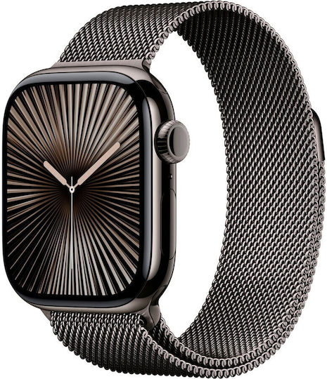 Apple Watch Series 10 Cellular Titanium 42mm Waterproof with eSIM and Heart Rate Monitor (Slate Titanium with Slate Milanese Loop) vue 2