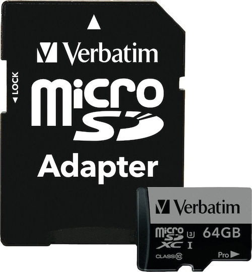Verbatim Pro microSDXC 64GB U3 UHS-I 90MB/s With Adapter view 1