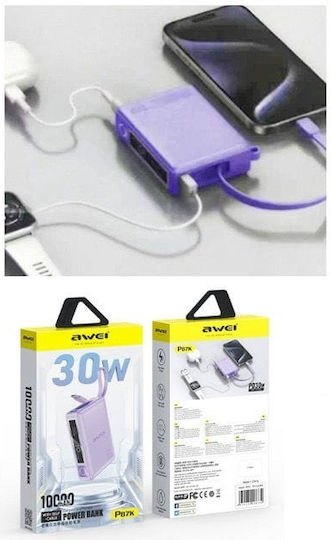 Awei P87K Power Bank 10000mAh 30W with USB-A Port and USB-C Port Black view 3