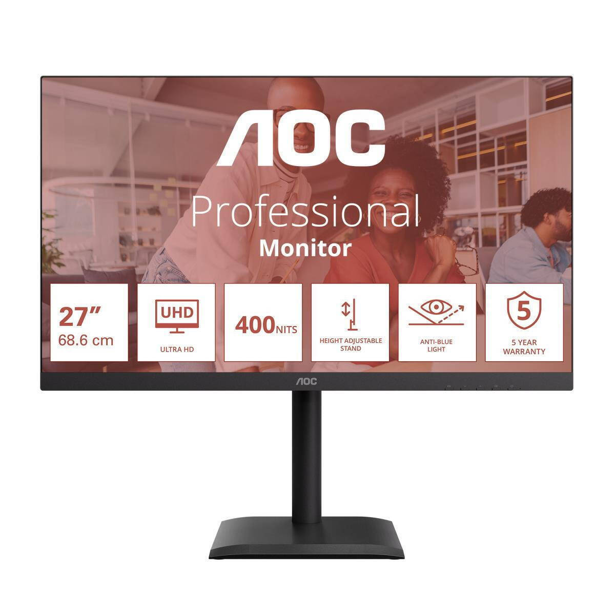 AOC U27E4CV HDR Monitor 27" 4K 3840x2160 with Response Time 4ms GTG view 1