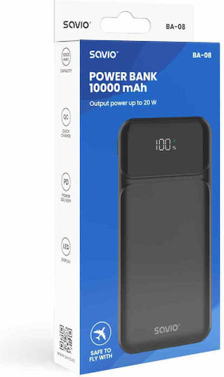 Savio BA-08 Power Bank 10000mAh with USB-A Port and 2 USB-C Ports Black view 4