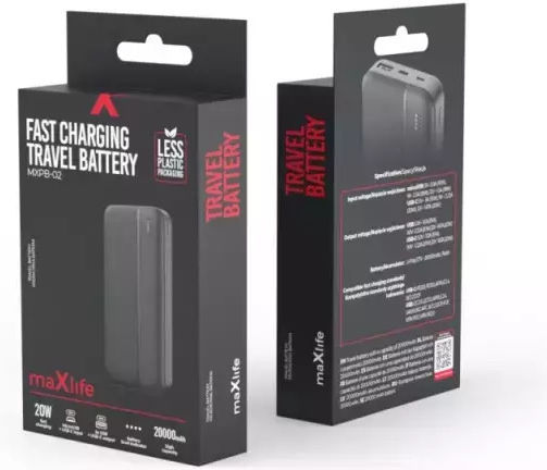 Maxlife MXPB-02 Power Bank 20000mAh 20W with USB-A Port and 2 USB-C Ports Power Delivery Black view 3