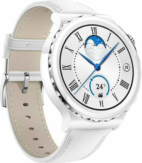 Huawei Watch GT 3 Pro Ceramic 43mm Waterproof with Heart Rate Monitor (Leather White) view 2