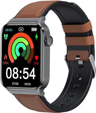 T50 1.85 Inch Leather Band Ip67 Waterproof Smart Watch Supports Voice Assistant Health Monitoring Brown view 1
