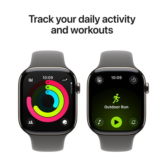 Apple Watch Series 11 Titanium 46mm Waterproof with eSIM and Heart Rate Monitor (Natural Titanium Case with Stone Grey Sport Band - M/L) view 4