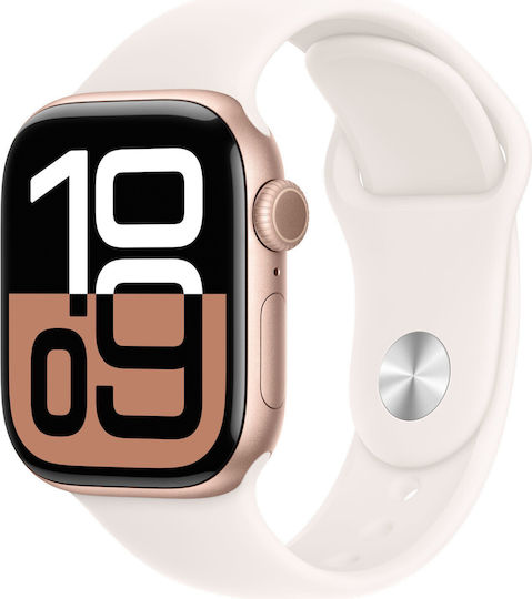 Apple Watch Series 10 Aluminium 42mm Waterproof with Heart Rate Monitor (Rose Gold with Light Blush Sport Band (S/M)) view 1