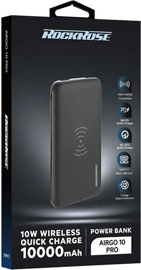 Rockrose Airgo 10 Pro Power Bank 10000mAh 18W with 2 USB-A Ports and USB-C Port Power Delivery / Quick Charge 3.0 Black view 2