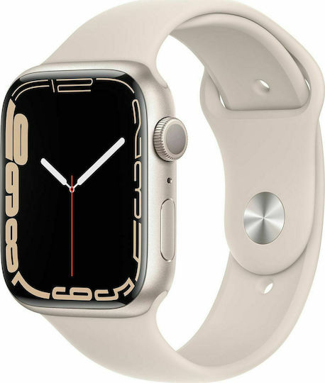 Apple Watch Series 7 Cellular Stainless Steel 45mm Waterproof with eSIM and Heart Rate Monitor (Silver with Starlight Sport Band) view 1