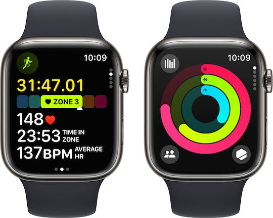 Apple Watch Series 9 Cellular Stainless Steel 45mm Waterproof with eSIM and Heart Rate Monitor (Gold with Clay Sport Band (S/M)) view 3