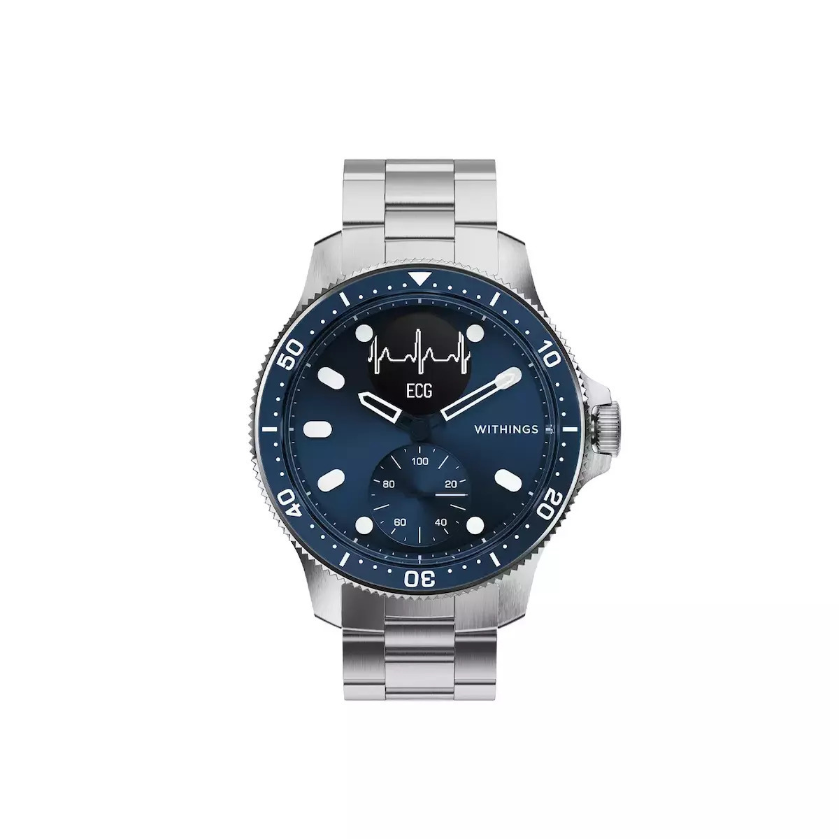 Withings Scanwatch Horizon Stainless Steel 43mm Waterproof with Heart Rate Monitor (Dark Blue)