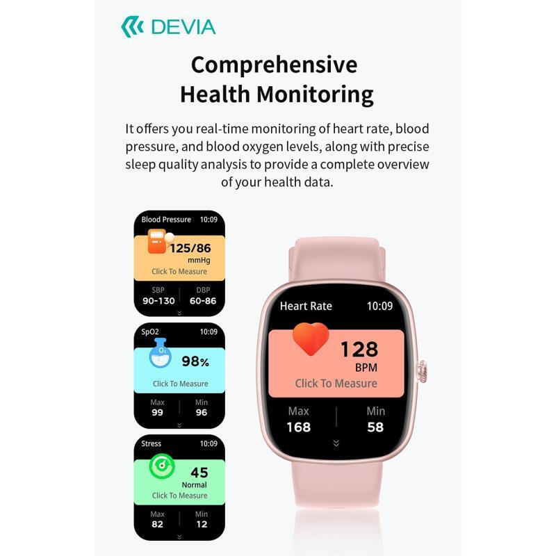 Devia WT5 Smartwatch with Heart Rate Monitor Pink view 2