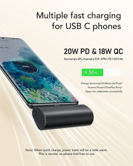 Veger V0556 Power Bank 5000mAh 20W with USB-C Port Power Delivery Black view 4