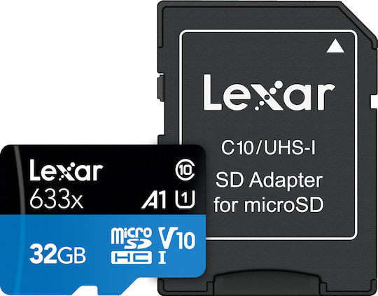 Lexar High-Performance 633x microSDHC 32GB U1 V10 A1 UHS-I 100MB/s with Adapter view 1