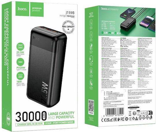 Hoco J159B Power Bank 30000mAh with 2 USB-A Ports and USB-C Power Delivery Port Black vue 3
