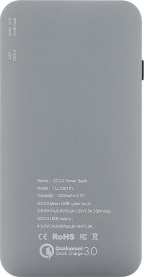 Tellur TLL158131 Power Bank 5000mAh 18W with USB-A Port Quick Charge 3.0 Gray view 2